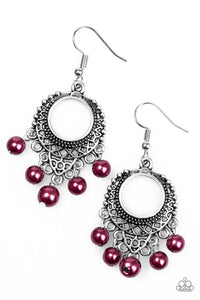 Paparazzi "Uncatchable"Purple Pearly Bead Silver Filigree Earrings Paparazzi Jewelry