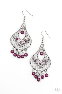 Paparazzi "Elegant Enchantment" Purple Bead Frilly Silver Earrings Paparazzi Jewelry