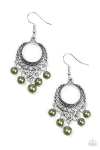 Paparazzi "Uncatchable" Green Bead Silver Filigree Earrings Paparazzi Jewelry
