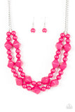 Paparazzi "Galapagos Glam" Pink Bead Silver Chain Necklace & Earring Set Paparazzi Jewelry