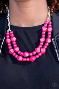 Paparazzi "Galapagos Glam" Pink Bead Silver Chain Necklace & Earring Set Paparazzi Jewelry
