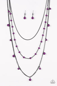 Paparazzi "The FAME Is Up!" Purple Pearls Gunmetal Chain Necklace & Earring Set Paparazzi Jewelry