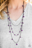 Paparazzi "The FAME Is Up!" Purple Pearls Gunmetal Chain Necklace & Earring Set Paparazzi Jewelry