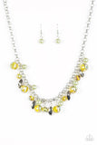 Paparazzi "BLING Down The Curtain" Green Pearl Bead Fringe Silver Necklace & Earring Set Paparazzi Jewelry