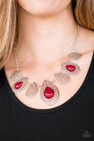 Paparazzi "Jungle Jane" Red Bead Teardrop Silver Tone Frame Necklace & Earring Set Paparazzi Jewelry