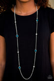 Paparazzi "Accentuate The Positives" Blue Bead Silver Tone Chain and Hoops Necklace & Earring Set Paparazzi Jewelry