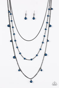 Paparazzi "The Fame Is Up" Blue Pearl Gunmetal Necklace & Earring Set Paparazzi Jewelry