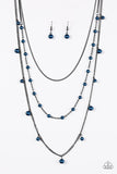 Paparazzi "The Fame Is Up" Blue Pearl Gunmetal Necklace & Earring Set Paparazzi Jewelry