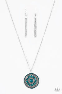 Paparazzi "Colorful Carousels" Blue Crystal Like Bead Pendant Silver Necklace & Earring Set Paparazzi Jewelry