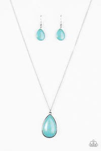 Paparazzi "Talk About A Cliffhanger!" Blue Stone Pendant Silver Necklace & Earring Set Paparazzi Jewelry