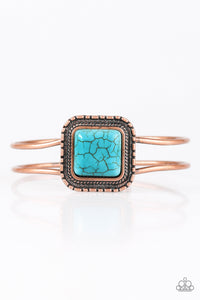 Paparazzi "Hit A Plateau" Blue Turquoise Square Stone Copper Hinge Bracelet Paparazzi Jewelry