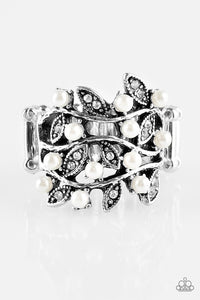 Paparazzi "I, Me, and VINE" White Faux Pearl White Rhinestone Silver Tone Ring Paparazzi Jewelry