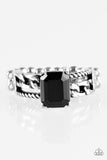 Paparazzi "Jewel Of My Eye" Black Emerald Style Rhinestone Silver Chain Design Ring Paparazzi Jewelry