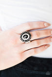 Paparazzi "Vengeance Is SHINE!" Black and White Rhinestone Silver Frame Ring Paparazzi Jewelry