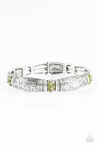 Paparazzi "Romance In Rome" Green Rhinestone Floral Silver Bracelet Paparazzi Jewelry