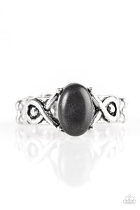 Paparazzi "Stone Thrones" Black Stone Ornate Silver Skinny Band Ring Paparazzi Jewelry