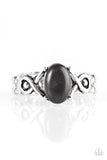 Paparazzi "Stone Thrones" Black Stone Ornate Silver Skinny Band Ring Paparazzi Jewelry