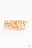 Paparazzi "Harvest Haven" Gold White Rhinestone Silver Leaf Skinny Stretchy Band Ring Paparazzi Jewelry