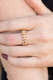 Paparazzi "Harvest Haven" Gold White Rhinestone Silver Leaf Skinny Stretchy Band Ring Paparazzi Jewelry