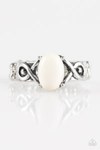 Paparazzi "Stone Thrones" White Stone Ornate Silver Skinny Band Ring Paparazzi Jewelry