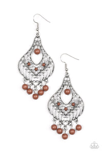 Paparazzi "Elegant Enchantment" Brown Bead Frilly Silver Earrings Paparazzi Jewelry