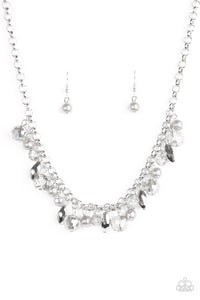 Paparazzi "BLING Down The Curtain" Silver Pearl Bead Fringe Necklace & Earring Set Paparazzi Jewelry