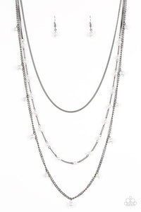 Paparazzi "The FAME Is Up!" White Pearls Gunmetal Chain Necklace & Earring Set Paparazzi Jewelry