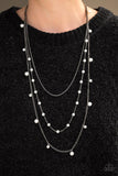 Paparazzi "The FAME Is Up!" White Pearls Gunmetal Chain Necklace & Earring Set Paparazzi Jewelry