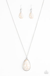 Paparazzi "Talk About A Cliffhanger!" White Stone Pendant Silver Necklace & Earring Set Paparazzi Jewelry