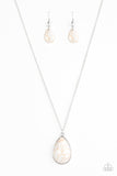 Paparazzi "Talk About A Cliffhanger!" White Stone Pendant Silver Necklace & Earring Set Paparazzi Jewelry