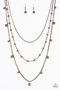 Paparazzi "The FAME Is Up!" Brown Pearls Gunmetal Chain Necklace & Earring Set Paparazzi Jewelry