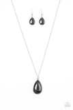 Paparazzi "Talk About A Cliffhanger!" Black Stone Pendant Silver Necklace & Earring Set Paparazzi Jewelry