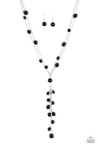 Paparazzi "The FAME Changer" Black Gunmetal Pearly Bead Silver Necklace & Earring Set Paparazzi Jewelry