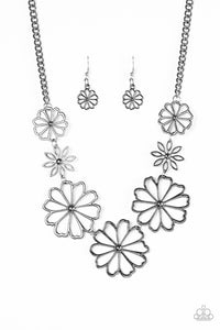Paparazzi "Blooming With Beauty" Black Gunmetal Flower Necklace & Earring Set Paparazzi Jewelry
