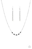 Paparazzi "Gleam World" Black Gem Silver Satellite Chain Necklace & Earring Set Paparazzi Jewelry