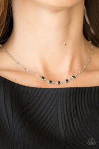 Paparazzi "Gleam World" Black Gem Silver Satellite Chain Necklace & Earring Set Paparazzi Jewelry