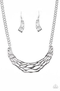 Paparazzi "Fashionably Fractured" Silver Necklace & Earring Set Paparazzi Jewelry
