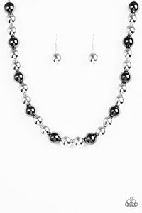 Paparazzi "Downtown Drama" Silver & Gunmetal Bead Necklace & Earring Set Paparazzi Jewelry