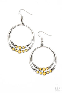 Paparazzi "Spiraling Serenity" Yellow Bead Silver Stud Hoop Earrings Paparazzi Jewelry