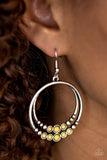 Paparazzi "Spiraling Serenity" Yellow Bead Silver Stud Hoop Earrings Paparazzi Jewelry