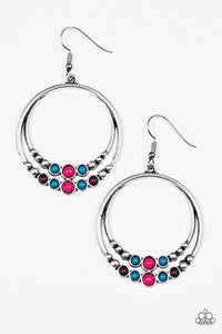 Paparazzi "Spiraling Serenity" Multi Pink Blue Bead Silver Hoop Earrings Paparazzi Jewelry