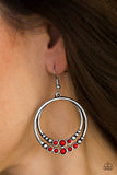 Paparazzi "Spiraling Serenity" Red Bead Silver Hoop Earrings Paparazzi Jewelry