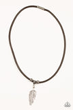Paparazzi "The Condor" Brown Leather Cord Silver Feather Charm Urban Necklace Unisex Paparazzi Jewelry
