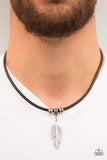 Paparazzi "The Condor" Brown Leather Cord Silver Feather Charm Urban Necklace Unisex Paparazzi Jewelry