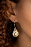 Paparazzi "Play The FAME " Brown Teardrop Gem Silver Frame Earrings Paparazzi Jewelry