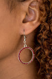 Paparazzi "Champagne Chic" Red Rhinestone Silver Hoop Earrings Paparazzi Jewelry