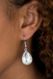 Paparazzi "Play The FAME" White Teardrop Gem Silver Frame Earrings Paparazzi Jewelry