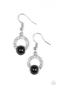 Paparazzi "A Win-Win" Black Bead White Rhinestone Hoop Earrings Paparazzi Jewelry