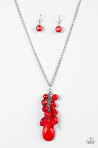 Paparazzi "Keepin it Colorful" Red Crystal Like Bead Silver Tone Necklace & Earring Set Paparazzi Jewelry