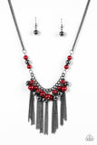Paparazzi "Modern Mechanics" Red Necklace & Earring Set Paparazzi Jewelry